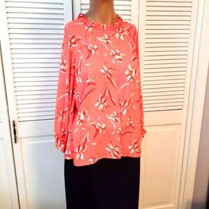 198 Worthington PXXL Flutter Sleeve  Colorful Flowy Blouse